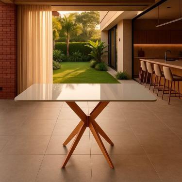 Imagem de Mesa para Sala de Jantar 90cm Sofisticada com Tampo Laqueado Vegas Mel