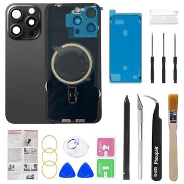 Imagem de Phoupair Substituição de vidro traseiro OEM compatível com iPhone 15 Pro de 6,1 polegadas com moldura da câmera e lente da câmera + Kit de ferramentas de reparo profissional e instruções de instalação