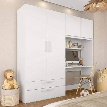Imagem de Guarda Roupa Infantil 4 Pts 2 Gav Com Escrivaninha Joy Branco - M.a