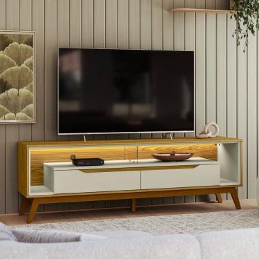 Imagem de Rack com Led p/ TV 65 Polegadas 175cm Duo Pés Madeira – Olivar Móveis
