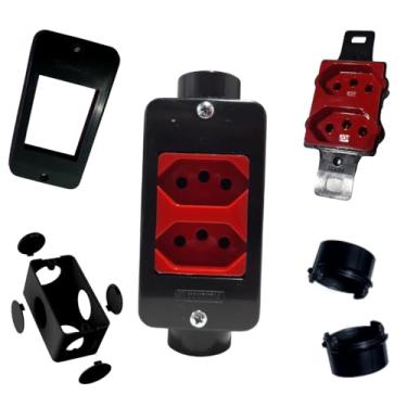 Imagem de KIT Interruptor C/Tomada Branco Simples 10A + Condulete Sobrepor 1pol PVC Antichamas Reforçado (Preto)