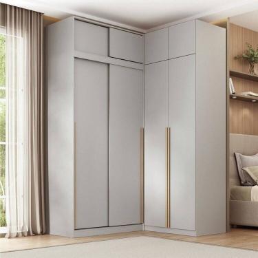 Imagem de Guarda-roupa Modular de Canto 4 Peças 8 Portas com 4 Portas de Correr Jade Cabecasa Madeiramadeira Cinza Urbano