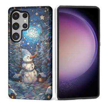 Imagem de Kapadiy Capa para Samsung Galaxy S24 Ultra [design de mosaico de vitral de Natal com boneco de neve] - Proteção dupla híbrida (silicone + policarbonato rígido) à prova de choque, capa protetora para