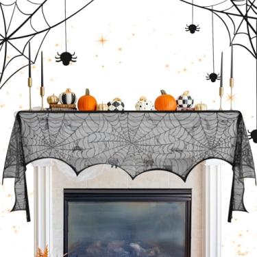 Imagem de Cachecol Para Lareira Com Teia De Aranha | Runner De Mesa De Renda Preta Com Teia De Aranha,Para Lareira Decoração De Festa Da Colheira Tema Assustador Festas Em Casa
