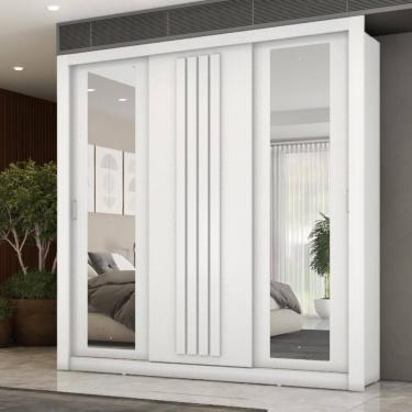 Imagem de Guarda Roupa Casal 3 Portas Doha Com Espelhos Laterais Carraro Branco