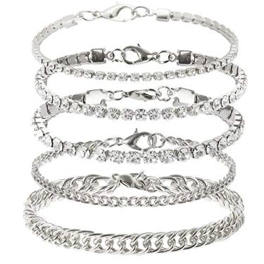 Imagem de Conjunto de tornozeleira de tênis feminino kelistom com corrente cubana e strass para mulheres adolescentes, braceletes de corrente banhados a ouro ou ouro branco 18K para mulheres com extensão