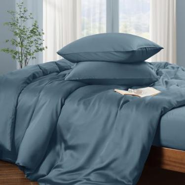 Imagem de Horbaunal Tencel Lyocell Capa de edredom King Size 3 peças - Conjunto de capa de edredom refrescante azul jeans sedoso para dormir quente - Fibra de eucalipto liocel natural - Conjunto de cama