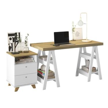 Imagem de Escrivaninha e Gaveteiro Lisboa Olmo Branco