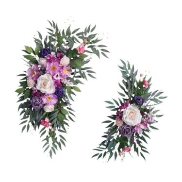 Imagem de Milageto Conjunto de 2 peças de flores em arco de casamento, arranjo de flores, folhas verdes, decoração de fundo de casamento para aniversário, placa de