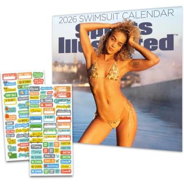 Imagem de Sports Illustrated Calendário de traje de banho 2026 tamanho mini - Deluxe 2026 feminino modelos de biquíni de praia 17,8 cm x 17,8 cm pacote com mais de 100 adesivos lembretes (presentes Pinup