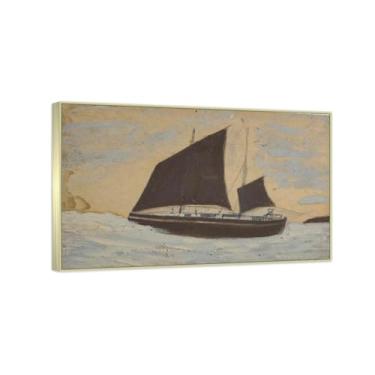 Imagem de RYLJCZ Reproduções de pintura famosas de Alfred Wallis - (barco à vela marrom) impressões em tela - pinturas de arte de parede para decoração de sala de estar 30 x 48 cm (11,8 x 18,8 pol