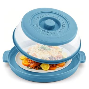 Imagem de Capa para respingos de micro-ondas, capa de micro-ondas para alimentos com bandeja antiqueimadura, capa de placa de micro-ondas dobrável, capa grande de micro-ondas de 26 cm, capas de cozinha