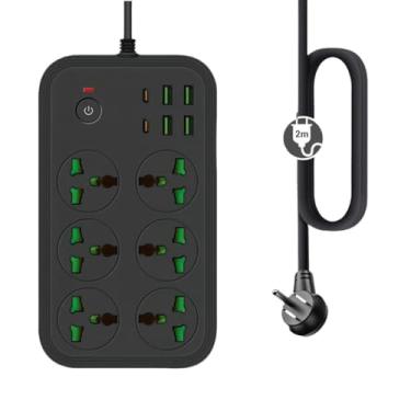 Imagem de COOFINE Régua de alimentação 12 em 1 com USB C, cabo de extensão com 6 tomadas CA amplas e 4 portas USB, 110-240v, máximo 3000w, extensor de tomada de montagem na parede para casa, escritório e itens
