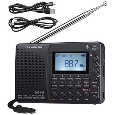 Imagem de ZHIWHIS Rádio Bluetooth portátil, rádio FM AM de ondas curtas com temporizador de suspensão e função predefinida, gravador digital recarregável, leitor de MP3 estéreo com tela de letras, suporta