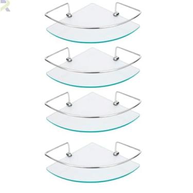 Imagem de Kit Prateleira de Canto para Banheiro, Vidro Incolor 6mm com Suporte de Alumínio, 29x20cm, 4 Unidades