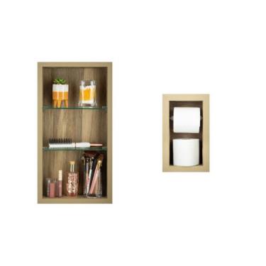 Imagem de Nicho Em Porcelanato Com Prateleira De Vidro e Porta Papel Higiênico -