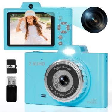 Imagem de Câmera digital FHD 2,5 K 48 MP com cartão SD de 32 GB, leitor de cartão de zoom digital 8X, cordão, câmera compacta portátil pequena para brincar, presente para estudantes iniciantes, crianças