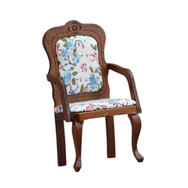 Imagem de oshhni Cadeira de casa de bonecas, simulação de poltrona, móveis em miniatura, escala 1:12, modelo de design retrô para layouts de cozinha de casa de, Marrom Claro