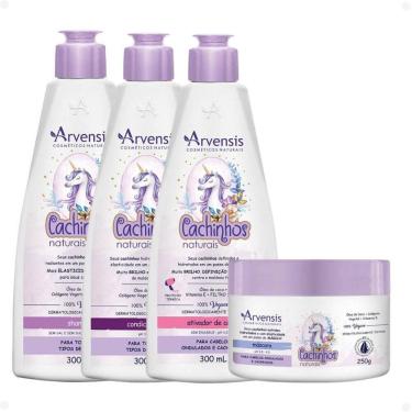 Imagem de Kit Arvensis Cachinhos Naturais Cabelos Ondulados e Cacheados: Shampoo 300ml, Condicionador 300ml, Máscara 250g e Ativador de Cachos 300ml