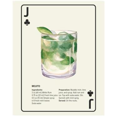 Imagem de Shuffle Club Co. Série Mojito – Pôster de coquetel 20 x 25 | Arte de parede de bar estilo aquarela, design vintage de cartas de baralho, feito em Nashville, EUA (Jack of Clubs, 20 x 25, sem moldura)