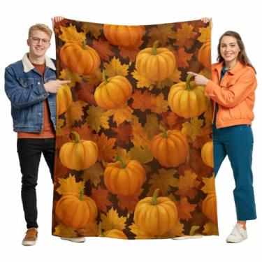 Imagem de Cobertores de cama de abóbora laranja outono dia de Ação de Graças vintage folha de bordo cobertor de lã para cães piquenique praia viagem cama, cobertor de cama macio e aconchegante de microfibra