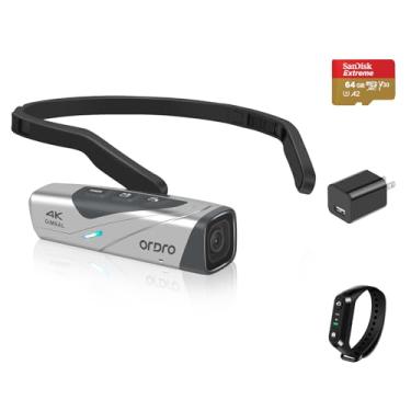Imagem de ORDRO Câmera de vídeo EP8 Combo 4K montada na cabeça, câmera de vídeo Ultra HD 4K 60FPS Vlog Mãos Livres, Estabilizador de vídeo Gimbal de 2 eixos, foco automático, controle remoto, micro cartão de
