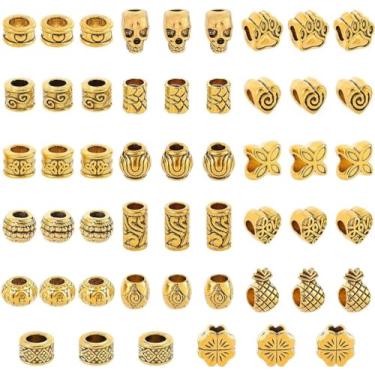 Imagem de NBEADS 108 peças, 18 estilos, contas europeias, ouro antigo, grande orifício, contas de liga de estilo tibetano, espaçador, formato misto, contas soltas de metal para fazer joias DIY