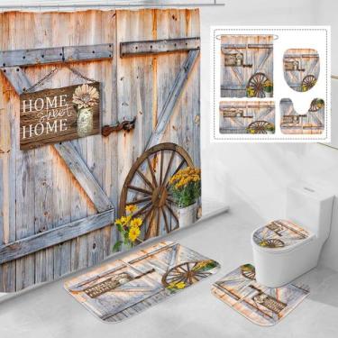 Imagem de Conjunto de decoração de banheiro Litabel Rustic Farmhouse com cortina