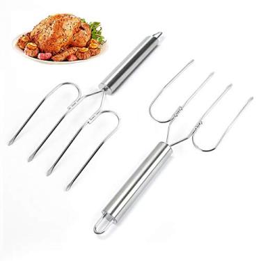 Imagem de TLIOCAS Thanksgiving Turkey Lifter Serving Set,Stainless Steel Poultry Roast Forks,BBQ Meat Fork Durable Turkey Forks Set of 2