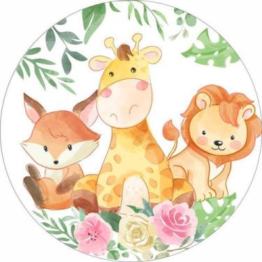 Imagem de Painel de Lona Redondo Animais Aquarela Trio - Fabrika De Festa, 140x1