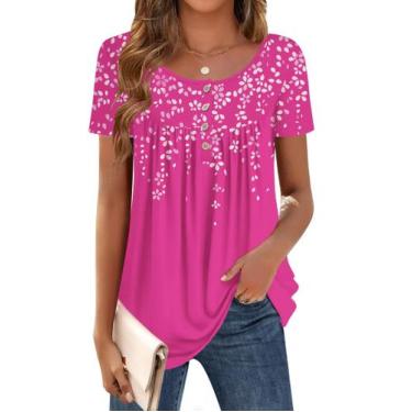 Imagem de Blusa túnica Zeagoo feminina de manga curta com estampa floral rosa
