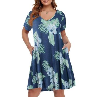 Imagem de Vestido BELAROI Camiseta feminina plus size de verão com decote em V 5