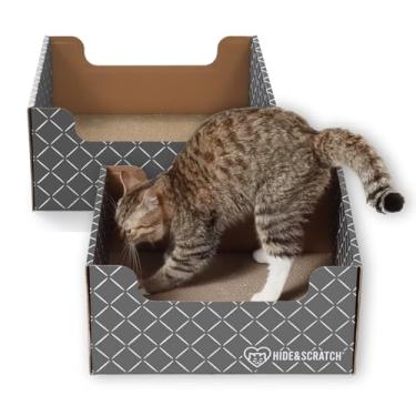 Imagem de HIDE & SCRATCH Cama grande de papelão para gatos e caixa de arranhar com placa de arranhar de papelão dupla face recarregável (40 x 33 cm)