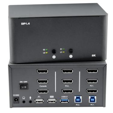 Imagem de KVM Switch 3 monitores 2 computadores, switch DisplayPort 8K com USB 3.0, conector, 2 computadores compartilham um conjunto de teclado, mouse, suporta Windows/Mac/Linux (KVM-DP2-3)
