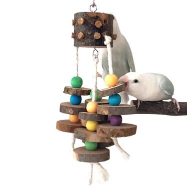 Imagem de Brinquedos de mastigar pássaros de madeira para gaiola, brinquedo de gaiola de pássaro de madeira para ajudar a aparar bico, brinquedos de rolha, para papagaios, periquitos, conure, calopsitas