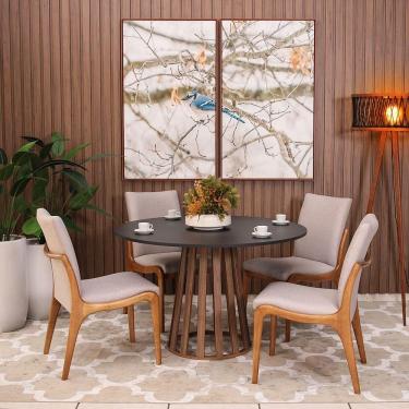 Imagem de Kit Mesa De Jantar Redonda 120cm Gabi Preto/noronha Com 4 Cadeiras Garbo Cinza Claro