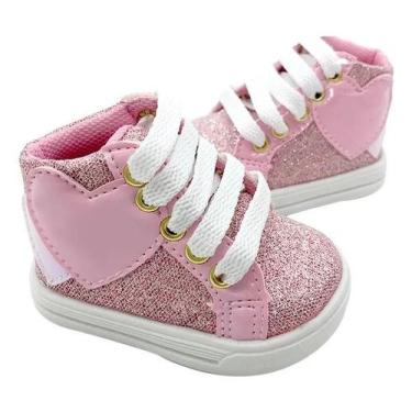 Imagem de Tênis Sapatinho Para Bebês Infantil Cano Alto Love Rosa, 19