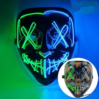 Imagem de SHANJIA Máscara de Halloween, máscara iluminada, crânio assustador com iluminação LED para festival de Halloween, cosplay, baile de máscaras, festa de carnaval (estilo 19)