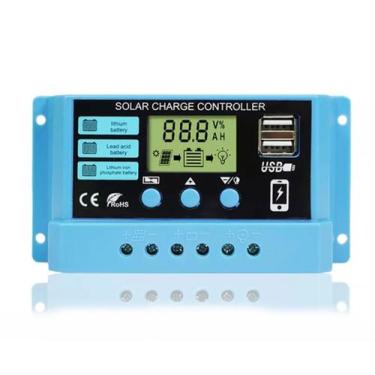 Imagem de Controlador De Carga Solar PWM 30A 12/24V Visor LCD Com USB - Snetec