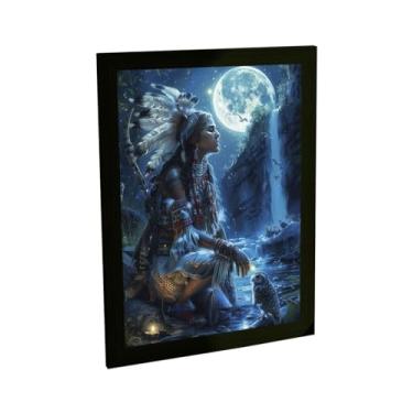 Imagem de Quadro Decorativo Índia Cachoeira Luar Animais Natureza Ilustração Decoração Poster Quarto Sala