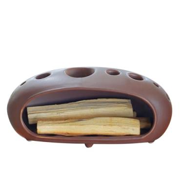 Imagem de Suporte 3 em 1 Palo Santo para incenso de cone de sálvia, incenso de cerâmica feito à mão, apanhador de cinzas com chaminé, tigela de manchas para decoração de casa de meditação de ioga (vermelho