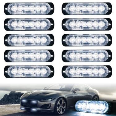 Imagem de XTAUTO Luz estroboscópica LED de emergência de 10 peças, branca, 6 LEDs, ultrafina, montagem em superfície, farol de aviso, perigo, construção, grade de cautela, barra de luz para caminhão, carro
