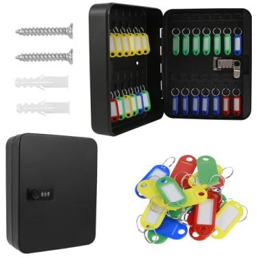 Imagem de WHSUNVO Cofre de chave redefinível com combinação de 3 dígitos, cofre de grande capacidade, armário de chaves montado na parede, caixa de armazenamento de chaves de aço, caixa de chave com trava para