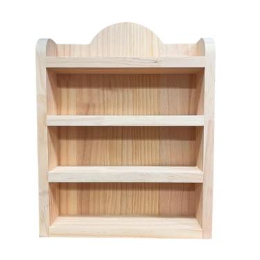 Imagem de Prateleira de madeira para potes de especiarias Lenox Village – Suporte de parede de madeira rústica sólida feita à mão ou organizador de exibição de bancada para mini casas de especiarias