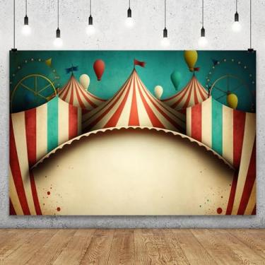 Imagem de Cenário temático de circo, 3 x 2,4 m, barraca listrada, colorida, balões, parque de diversões, fotografia, chá de bebê, aniversário, carnaval, festa, bandeira, retratos infantis, sessão de fotos