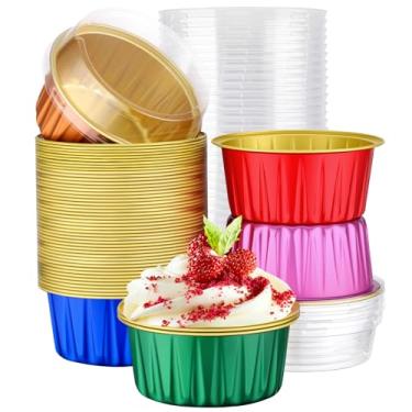 Imagem de EUSOAR Mini formas de cheesecake, 50 peças de copos de muffin de 142 g com tampas, mini formas de cheesecake, copo de sobremesa descartável, formas de pudim de creme, forros de cupcake, ramekins creme