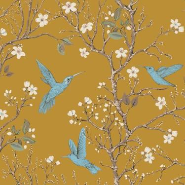 Imagem de ReWallpaper Papel de parede vintage de 17,5 pol. × 23 pés de pássaro e floral descasque e cole papel de parede beija-flor