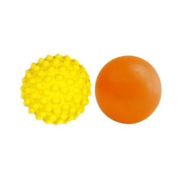 Imagem de Kit 2 Bolas Anti-Stress, Exercitadoras para Massagem e Fisioterapia, Lisa e Cravo, Cores Variadas (Amarelo/Laranja)