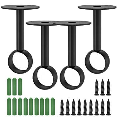 Imagem de Aopin Suportes de varão de armário de cortina com acabamento preto fosco 32 mm / 1-1/10.2 cm suportes de montagem no teto suportes de haste de cortina suportes de suporte de haste de flange de aço