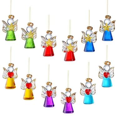 Imagem de Mini enfeites de Natal de anjo de vidro para árvore, pequeno enfeite de anjo da guarda de cristal a granel para árvore de Natal, vidro torcido soprado à mão 2025, presente de Natal, conjunto de 12